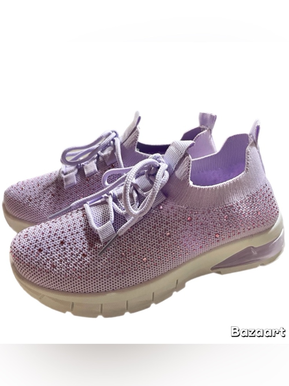 Sz 3 Purple  Rhinestones Slip On Mesh Sock Sneakers Shoes nwot - Picture 2 of 7